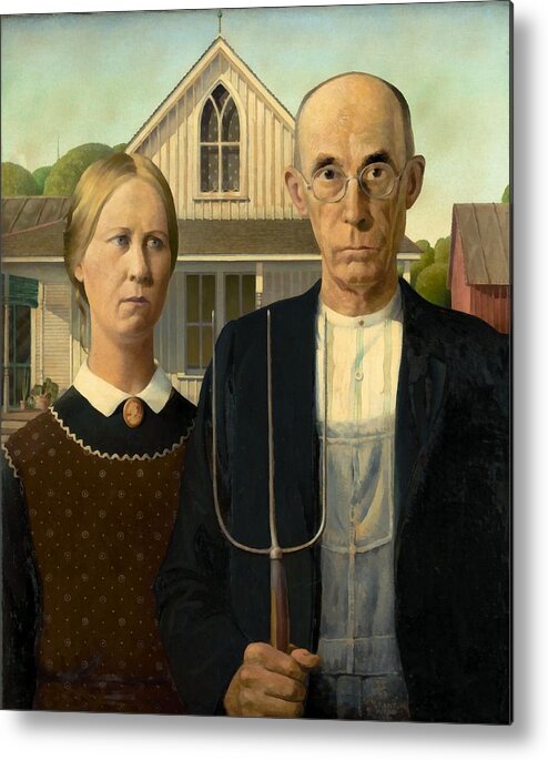 Grant Wood Metal Print featuring the painting American Gothic by Grant Wood