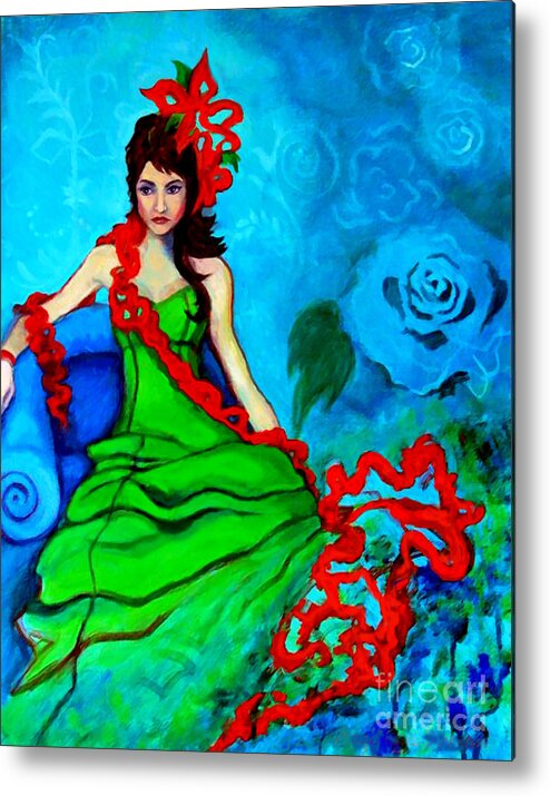 Woman Metal Print featuring the painting Blue Compliments by Angelique Bowman