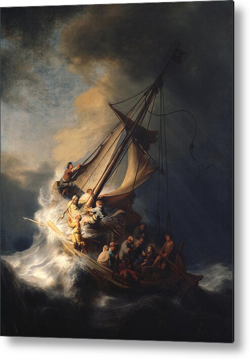 Rembrandt Van Rijn Metal Print featuring the painting Christ In The Storm On The Sea Of Galilee #3 by Celestial Images