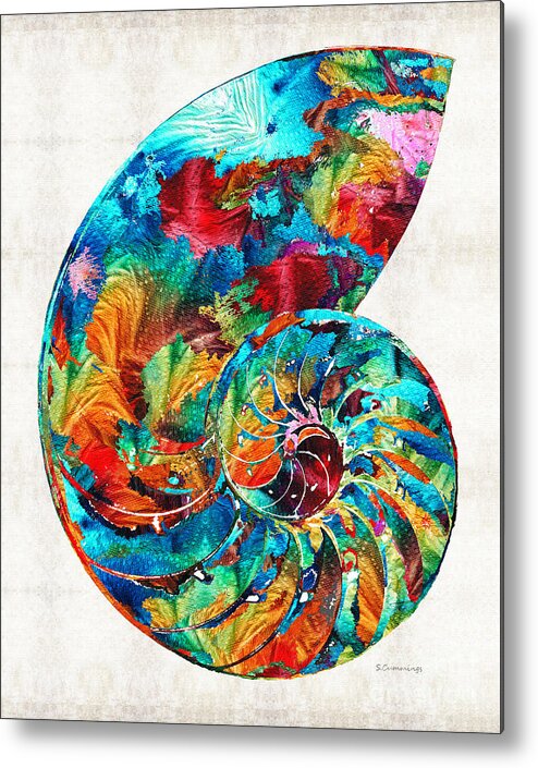 Colorful Metal Print featuring the painting Colorful Nautilus Shell by Sharon Cummings #1 by Sharon Cummings