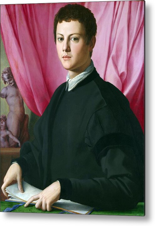 1550-1555 Metal Print featuring the painting Portrait of a Young Man #1 by Agnolo Bronzino
