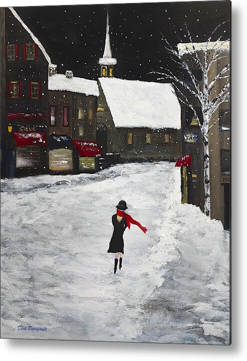 Winter Metal Print featuring the painting Red Scarf Winter Scene by Dick Bourgault