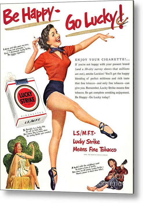 Retro Metal Print featuring the photograph Retro Cigarettes Marketing Ads Lucky Strike by Action