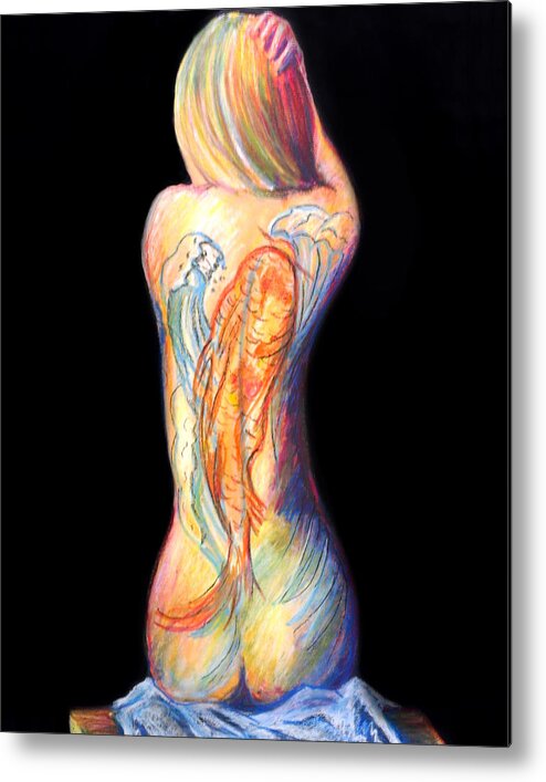 Woman Metal Print featuring the painting The Koi Tattoo by Frank Botello