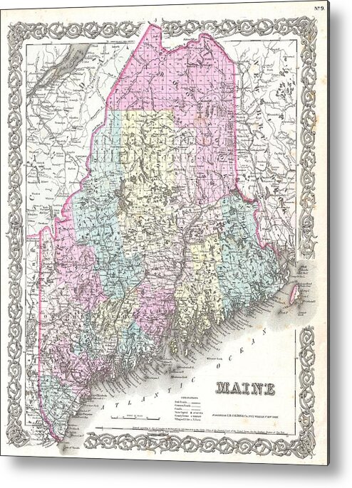  Metal Print featuring the photograph 1855 Colton Map of Maine by Paul Fearn