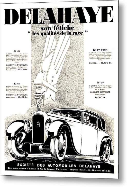 1935 Metal Print featuring the digital art 1928 - Delehaye Automobile Advertisement by John Madison