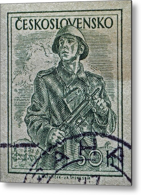 1954 Metal Print featuring the photograph 1954 Czechoslovakian Soldier Stamp by Bill Owen