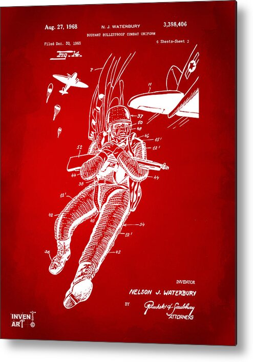 Bulletproof Metal Print featuring the digital art 1968 Bulletproof Patent Artwork Figure 14 Red by Nikki Marie Smith