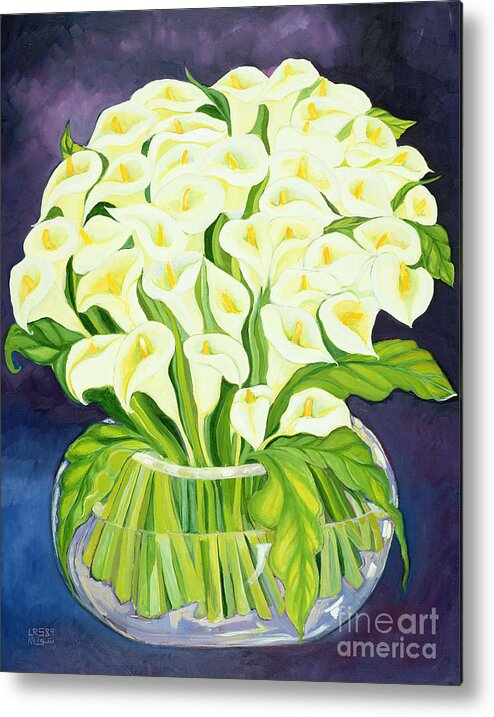 Flowers Metal Print featuring the painting Calla Lilies by Laila Shawa