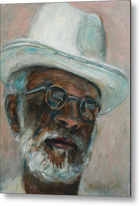 African American Metal Print featuring the painting Gray Beard Under White Hat by Xueling Zou