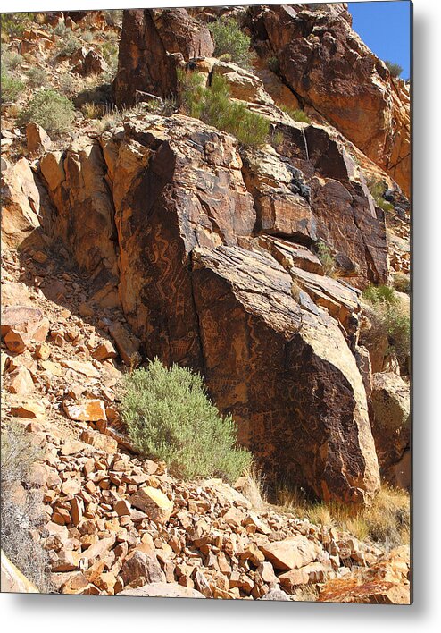 Petroglyph Metal Print featuring the photograph Indian Petroglyphs at Parowan Gap Utah #2 by Malcolm Howard