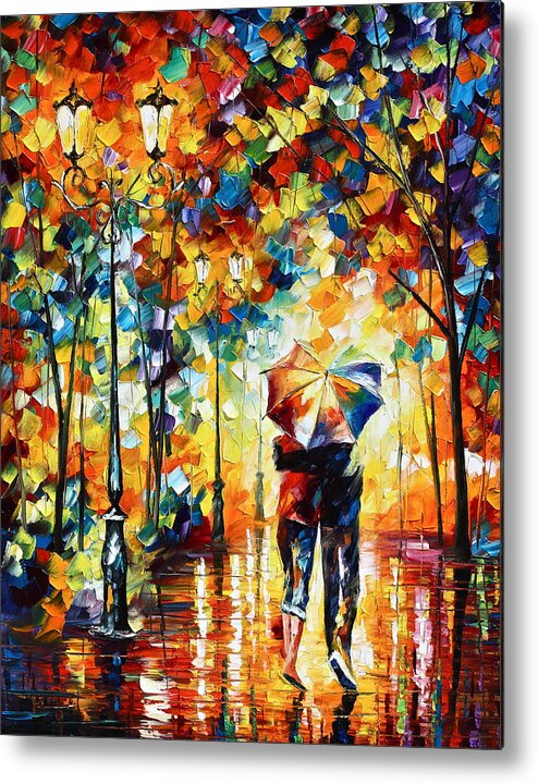 Couple Metal Print featuring the painting Under one umbrella by Leonid Afremov