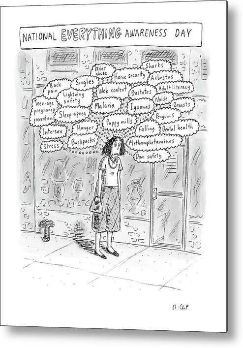Fear Metal Print featuring the drawing New Yorker September 3rd, 2007 by Roz Chast