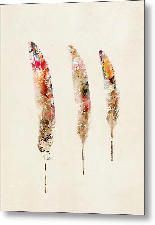 Feathers Metal Print featuring the painting 3 Feathers by Bri Buckley