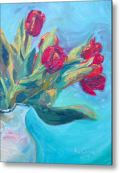 Flower Metal Print featuring the painting Red Tulips by Kerima Swain
