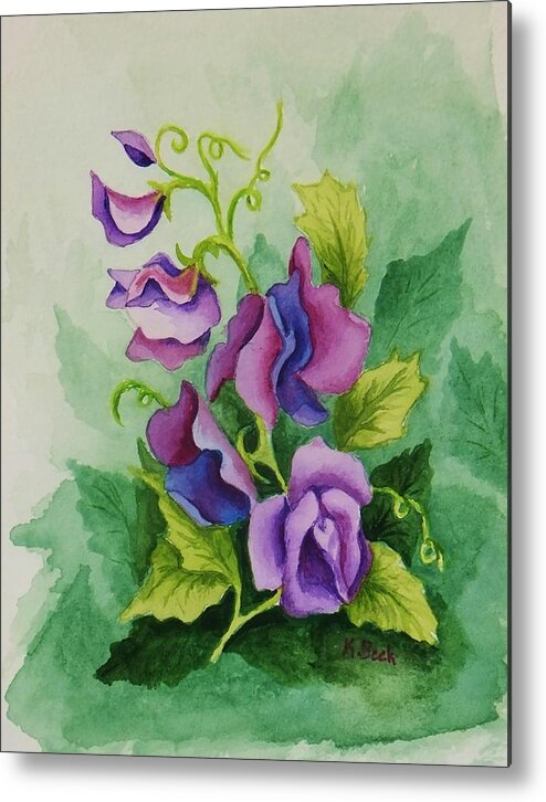 Print Metal Print featuring the painting Sweet Peas by Katherine Young-Beck