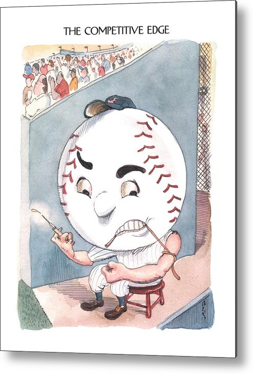 118957 Bbl Barry Blitt (baseball About To Shoot Steroids Into It's Arm.) Athlete Athletes Baseball Drug Drugs Enhancement Illegal Muscle National Pastime Players Sport Sports Steroid Metal Print featuring the drawing New Yorker June 10th, 2002 by Barry Blitt