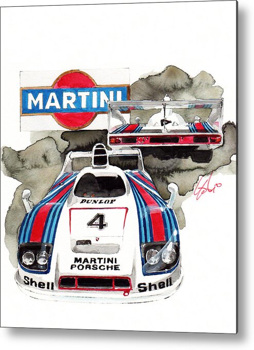 Porsche 936 Martini Racing Metal Print featuring the painting Porsche Martini racing car by Yoshiharu Miyakawa