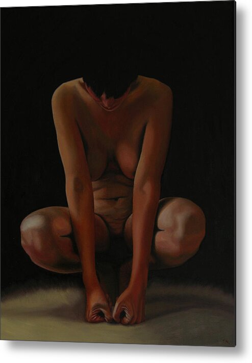 Nude Metal Print featuring the painting 9 Am by Thu Nguyen