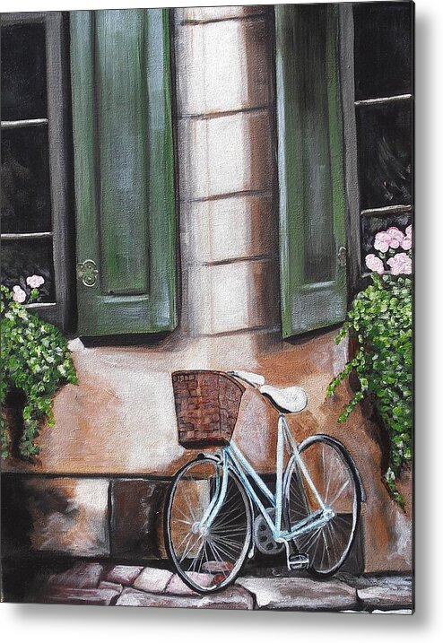 Bicycles Metal Print featuring the painting A Beautiful Day in the Neighborhood by Melissa Torres