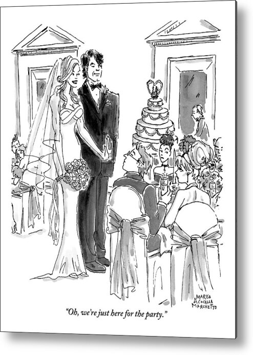 Marriages Metal Print featuring the drawing A Bride And Groom To The Guests At Their Wedding by Marisa Acocella Marchetto