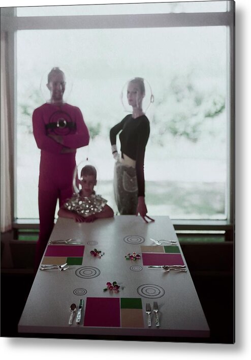 Indoors Metal Print featuring the photograph A Family Posing By A Dining Table by Otto Maya