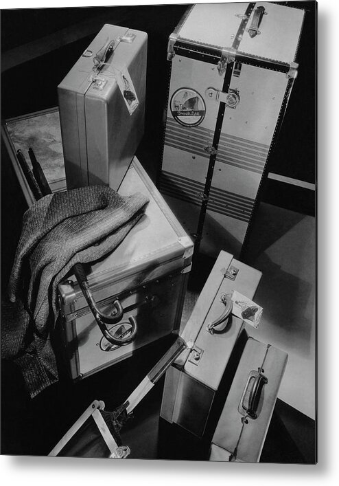 Nobody Metal Print featuring the photograph A Group Of Suitcases Ready For Travel by Anton Bruehl