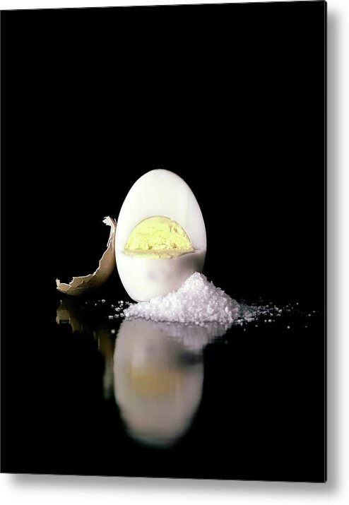 Studio Shot Metal Print featuring the photograph A Hard Boiled Egg by Fotiades