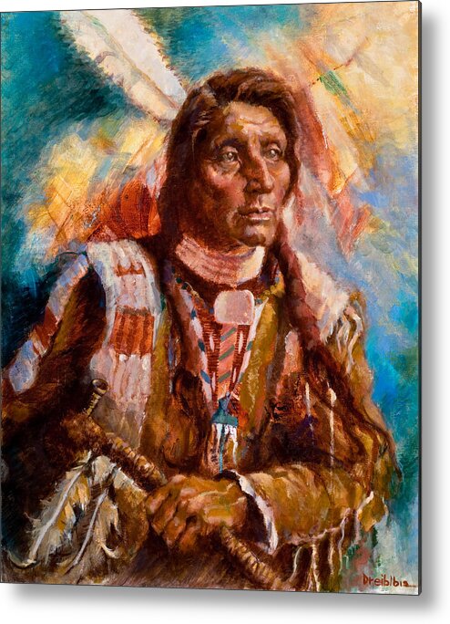 Native American Metal Print featuring the painting A Man of Peace by Ellen Dreibelbis