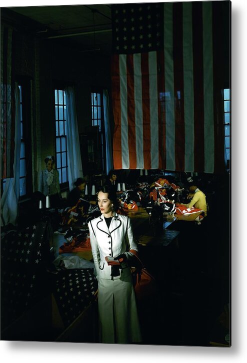 Fashion Metal Print featuring the photograph A Model In Front Of An American Flag by Horst P. Horst