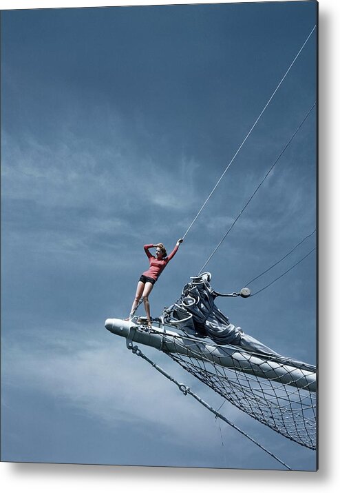 Accessories Metal Print featuring the photograph A Model On A Ship by Toni Frissell