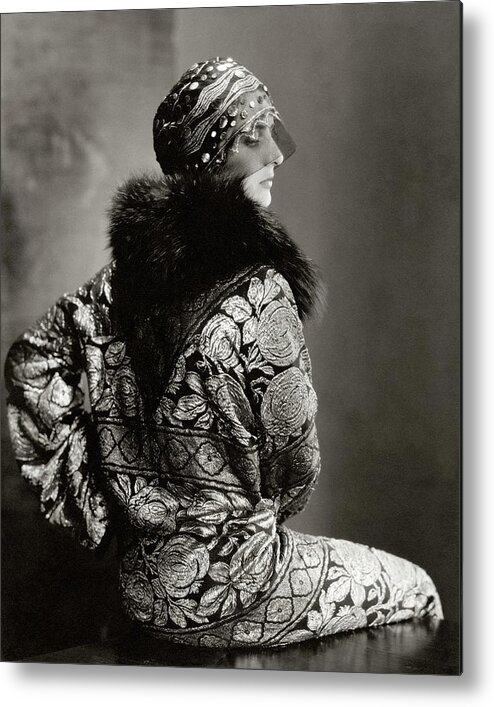 Accessories Metal Print featuring the photograph A Model Wearing A Headdress And Brocade Coat by Edward Steichen