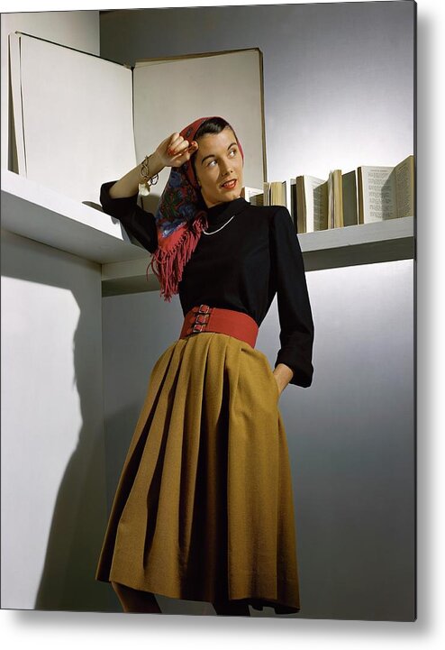Accessories Metal Print featuring the photograph A Model Wearing A Sweater by Horst P. Horst