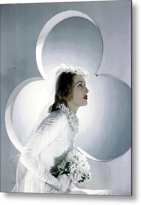 Accessories Metal Print featuring the photograph A Model Wearing A Wedding Gown by Horst P. Horst
