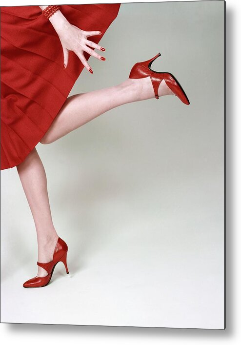 Accessories Metal Print featuring the photograph A Model Wearing Fleming-joffe Shoes by Richard Rutledge