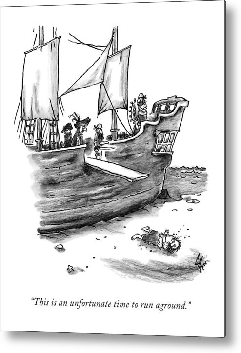 Pirates Metal Print featuring the drawing A Pirate Ship Stuck On Land by Frank Cotham