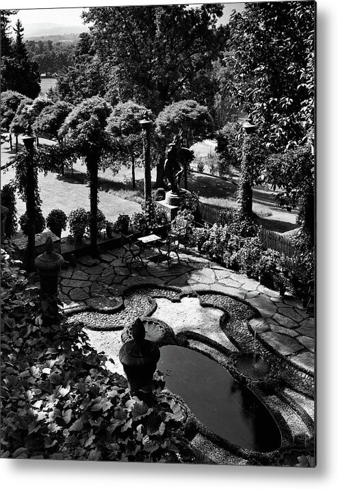 Garden Metal Print featuring the photograph A Pond In An Ornamental Garden by Gottscho-Schleisner