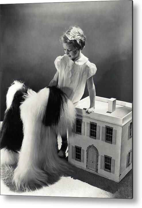Children Metal Print featuring the photograph A Portrait Of A Young Girl And A Dog by Horst P. Horst