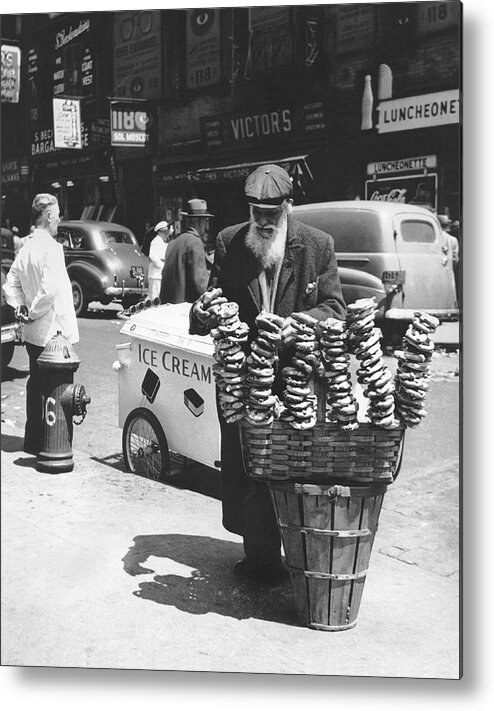 1947 Metal Print featuring the photograph A Pretzel Vendor In New York by Underwood Archives