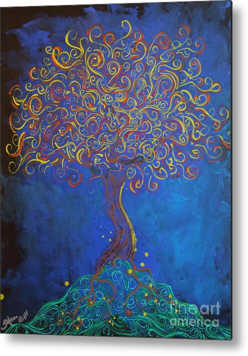 Fantasy Metal Print featuring the painting A Tree Of Orbs Glows by Stefan Duncan