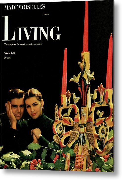 Holiday Metal Print featuring the digital art A Young Couple Next To A Candelabra by Herman Landshoff