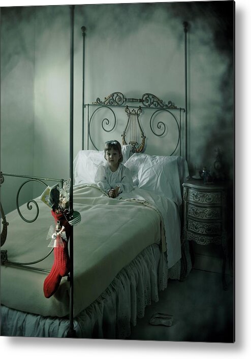 One Person Metal Print featuring the photograph A Young Girl Lying On A Bed by Serge Balkin