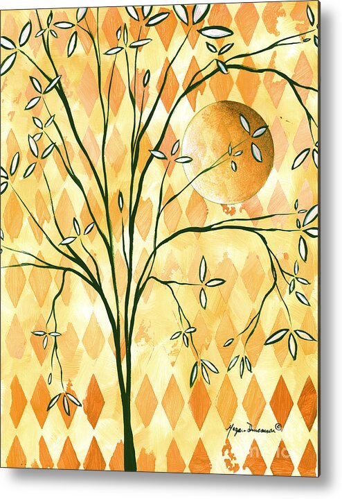 Abstract Metal Print featuring the painting Abstract Harlequin Diamond Pattern Painting Original Landscape Art Moon Tree by Megan Duncanson by Megan Aroon
