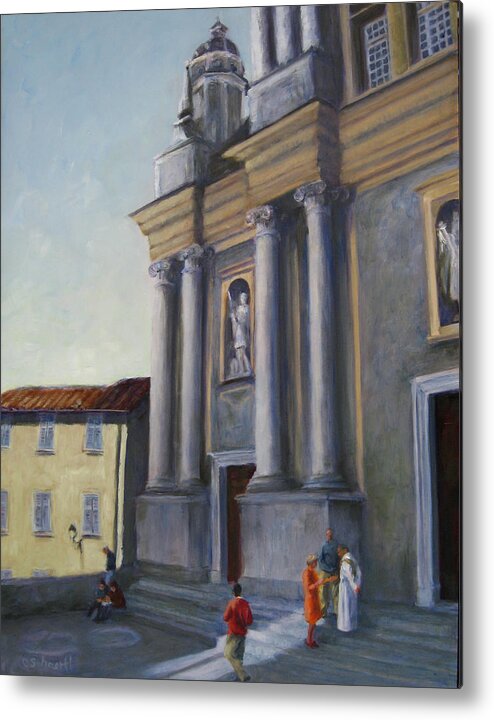 Church Metal Print featuring the painting After Mass by Connie Schaertl