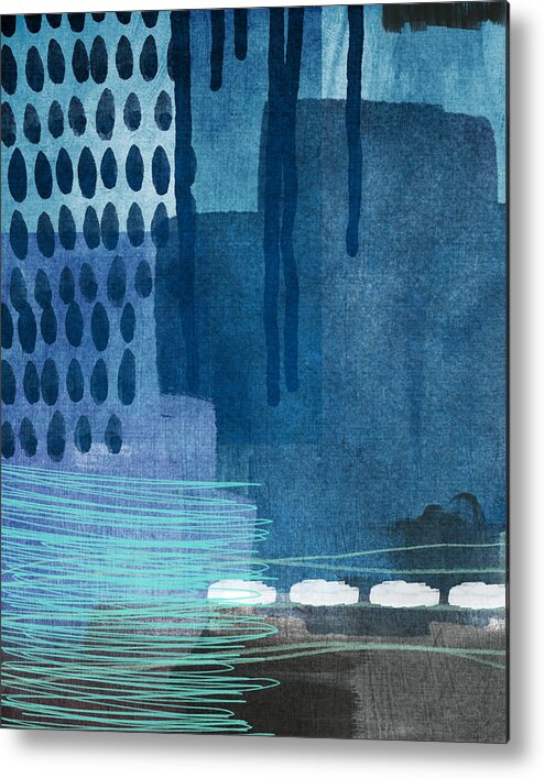 Blue Metal Print featuring the painting After Rain- Contemporary Abstract Painting by Linda Woods