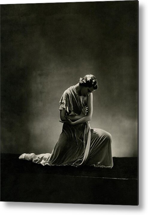 Dance Metal Print featuring the photograph Alanova Kneeling In A Dress by George Hoyningen-Huene