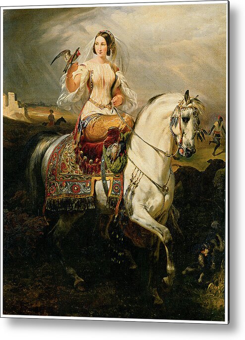 Emile-jean-horace Vernet Metal Print featuring the painting An Algerian Lady Hawking by Emile-Jean-Horace Vernet