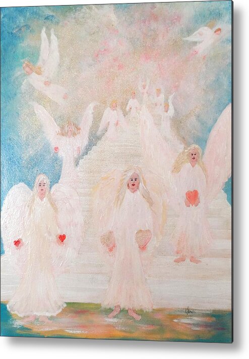 Stairway To Heaven Metal Print featuring the painting Angel stairway by Karen Jane Jones