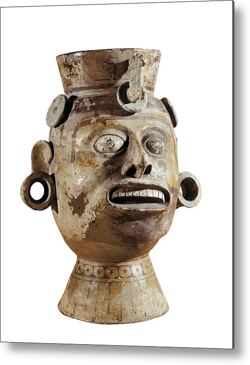Vertical Metal Print featuring the photograph Anthropomorphic Vase. Ca. 800. Mixtec by Everett