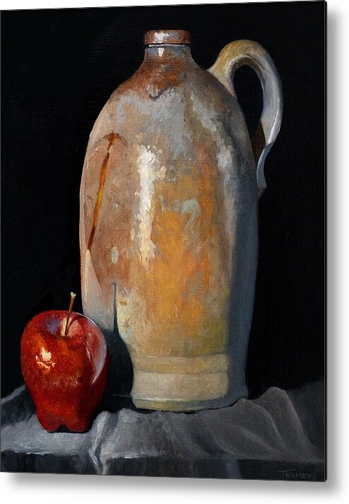 Still Life Metal Print featuring the painting Apple Meets Crock by Catherine Twomey
